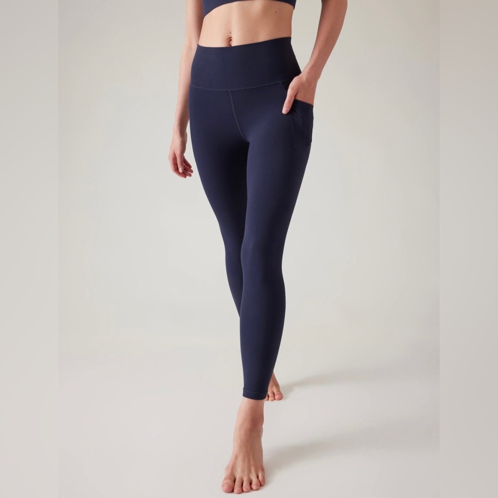 Athleta Never Worn Stash Pocket Salutation Tights Navy Blue
